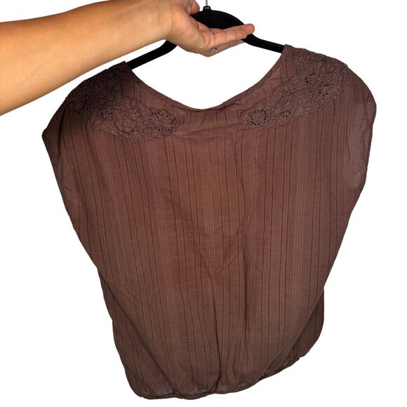 y2K Vintage Brown Peasant Blouse | Cottagecore Boho Top | 100% Cotton M - Picture 5 of 5